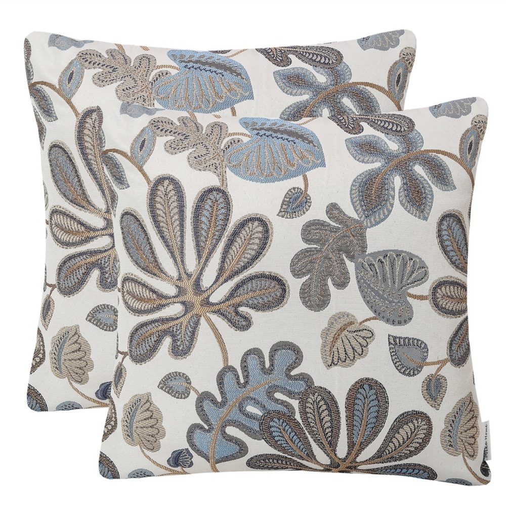 Mika Home Jacquard Tropical Leaf Square Pillow Covers 20x20” BLUE  (2-pack)